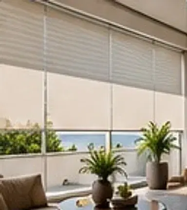 Motorized blinds on a balcony door